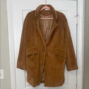 Women's Plush Teddy Coat in Brown - Single-Button Teddy Jacket